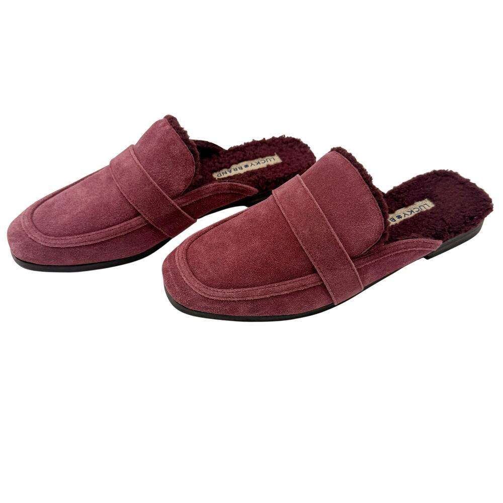 Lucky Brand burgundy Caydim Mule women's 7.5 shoes faux fur lining suede slip-on